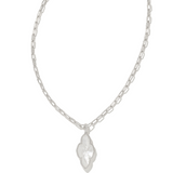 Kendra Scott: Rhodium Ivory Abbie Pave Frame Long Pendant Necklace