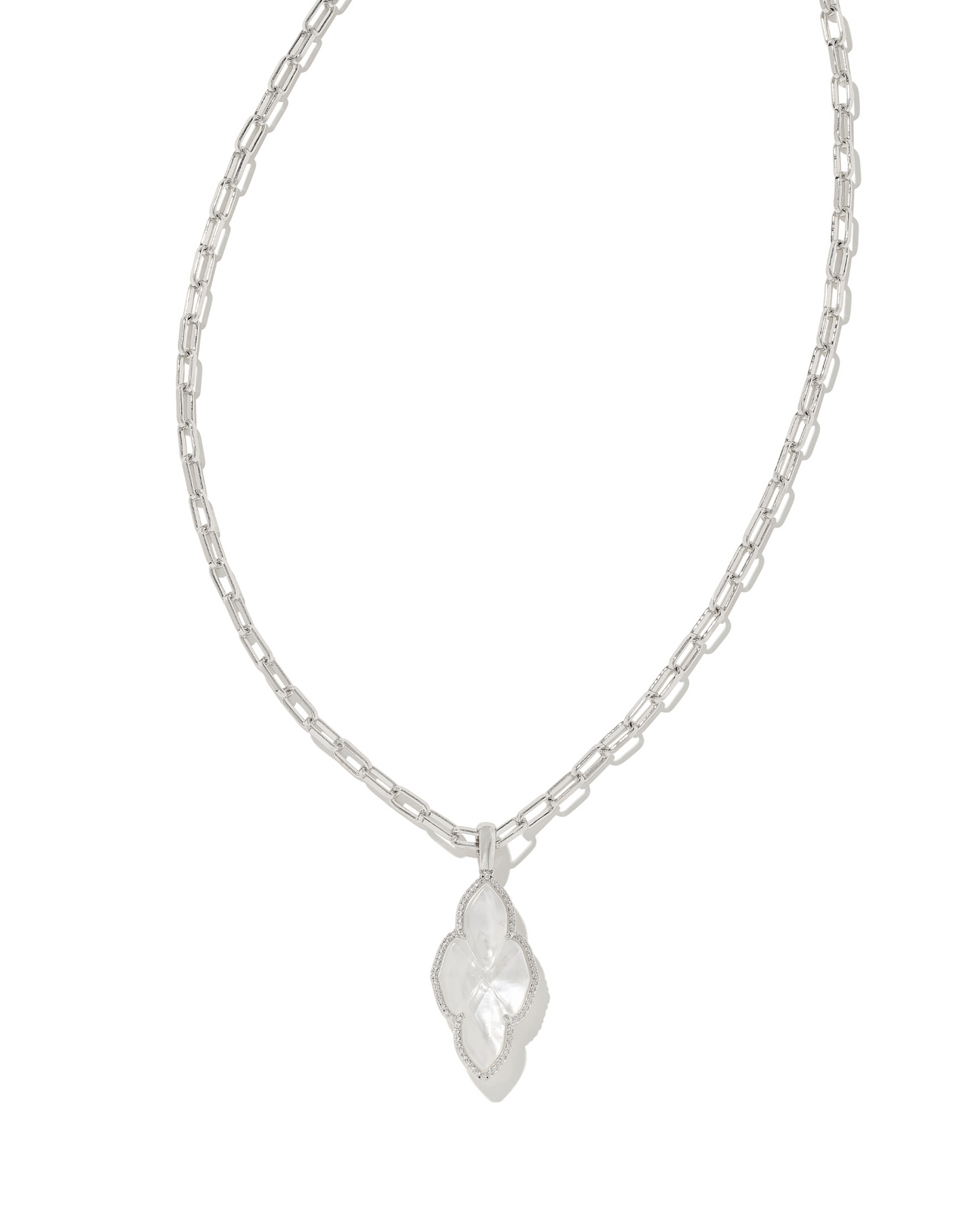 Kendra Scott: Rhodium Ivory Abbie Pave Frame Long Pendant Necklace