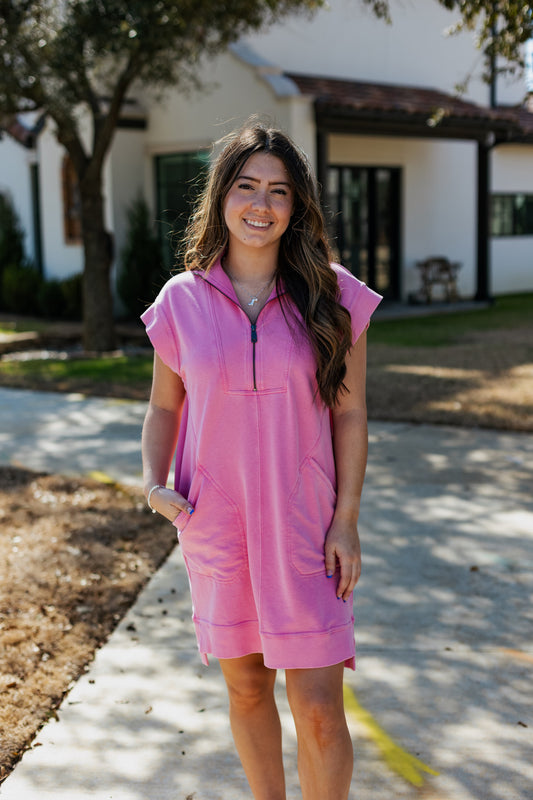WASHED ZIP UP DRESS: PINK