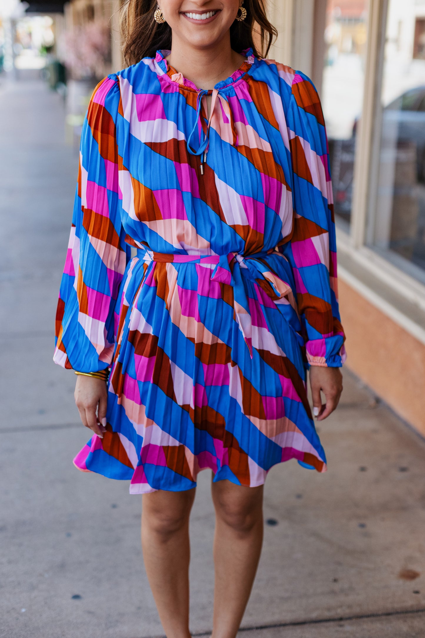 GEOMETRIC PLEATED MINI DRESS