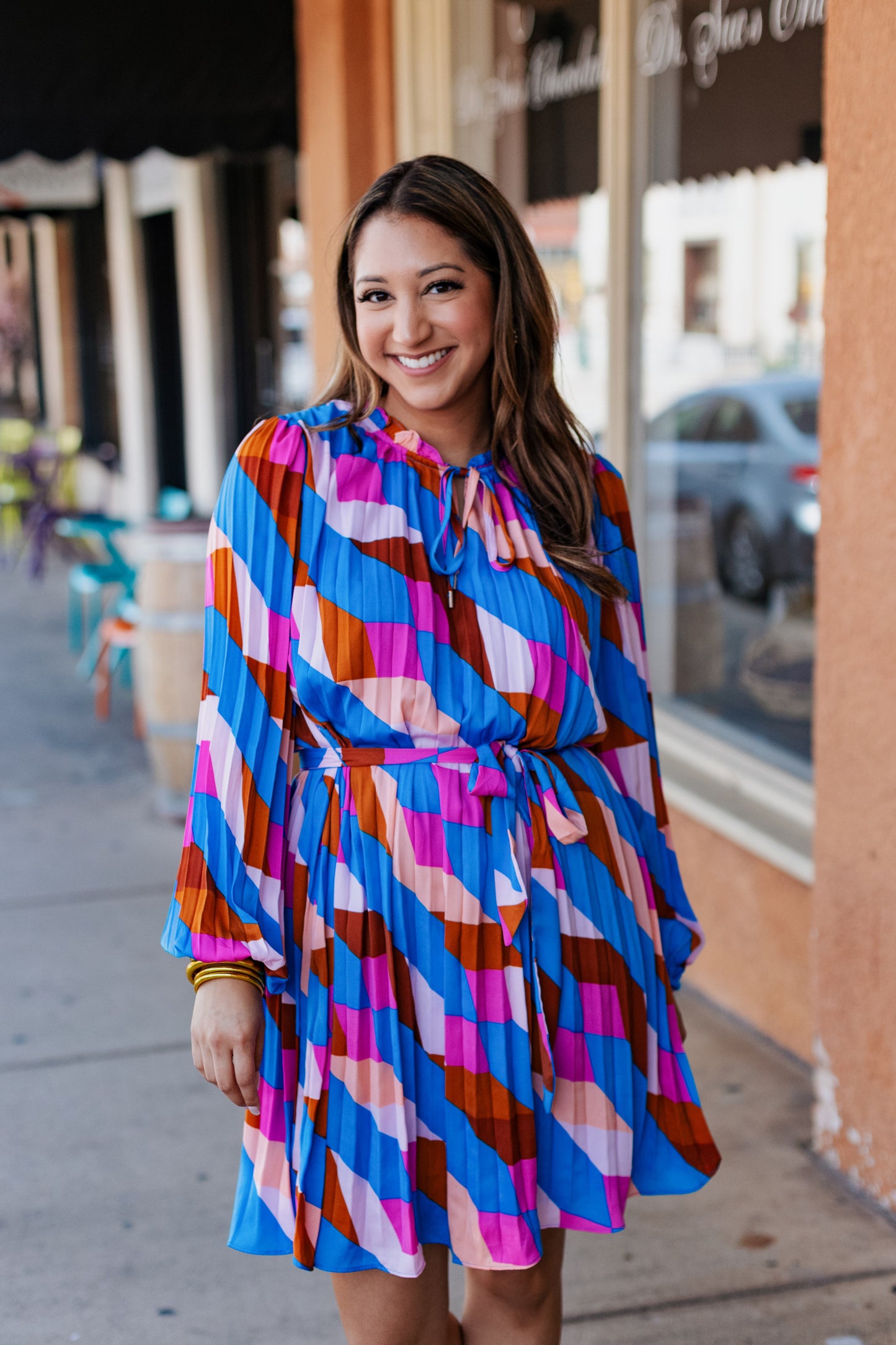 GEOMETRIC PLEATED MINI DRESS