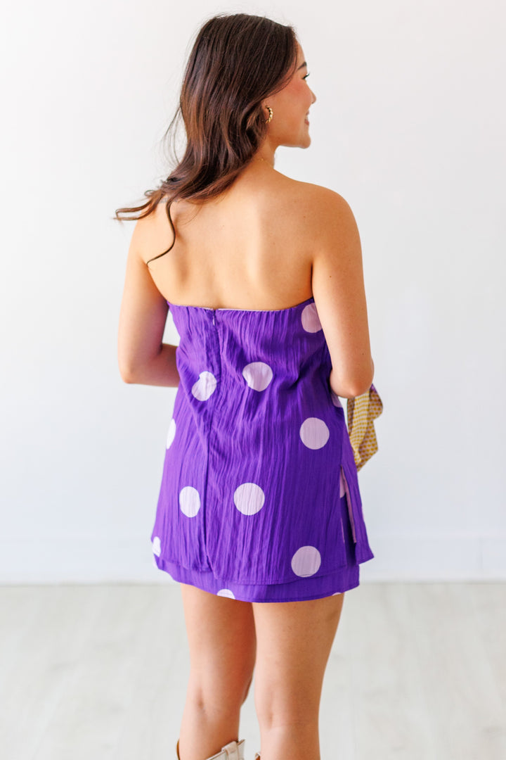 STRAPLESS POLKA DOT TOP - PURPLE