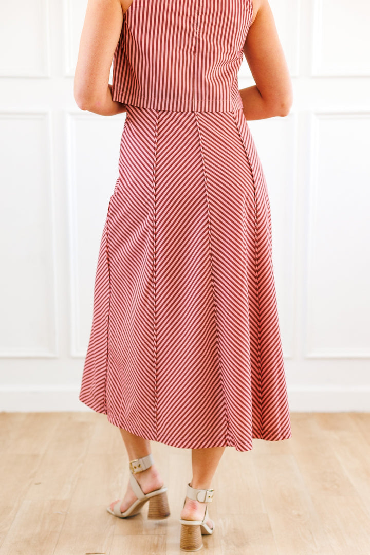 PINK &amp; BROWN STRIPE MIDI SKIRT