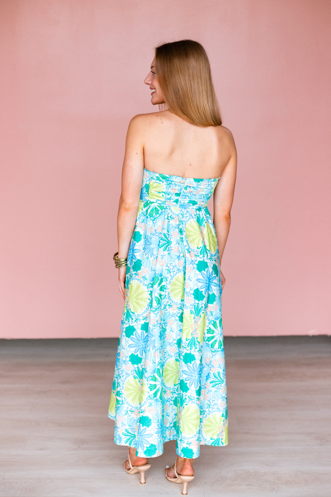 LIME MULTI STRAPLESS MIDI DRESS