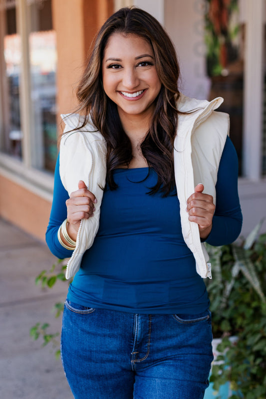 Cream Puffed Up Quilted Vest