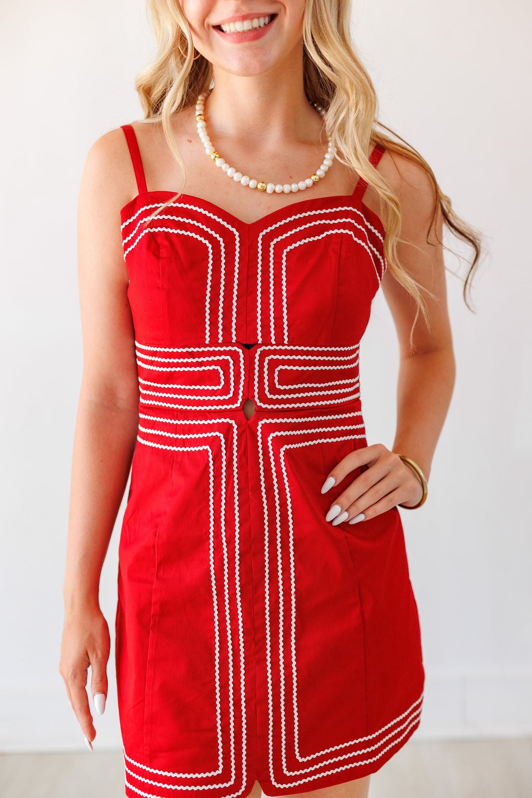 RED CONTRAST TRIM DRESS