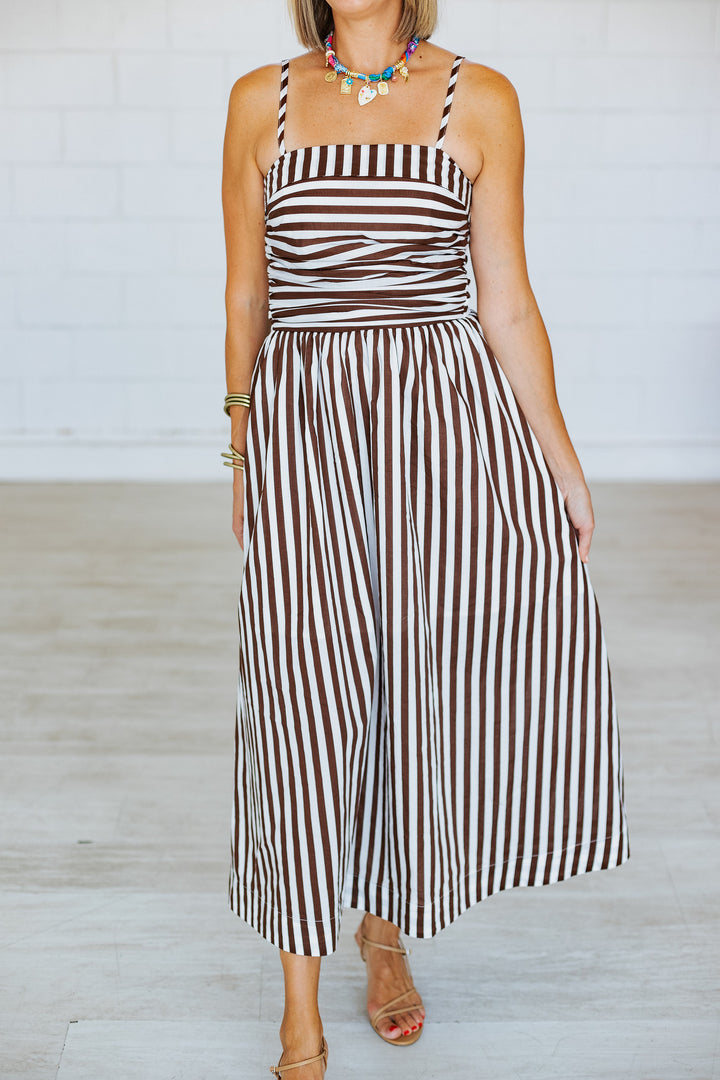 ESPRESSO STRIPED MIDI DRESS