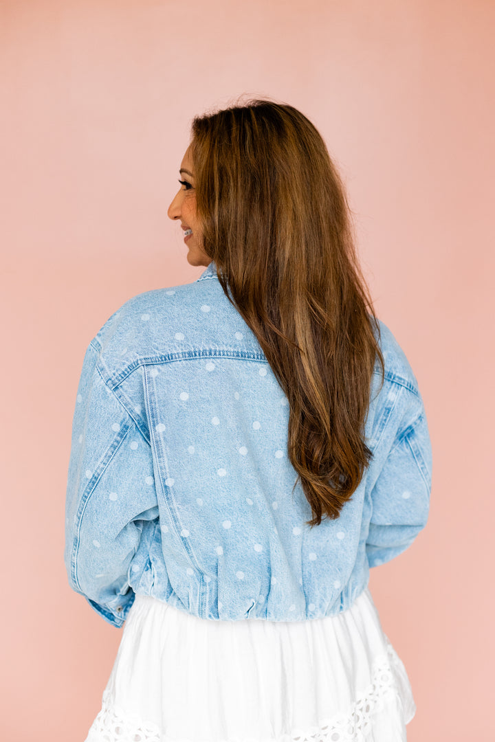 POLKA DOT CROPPED DENIM JACKET