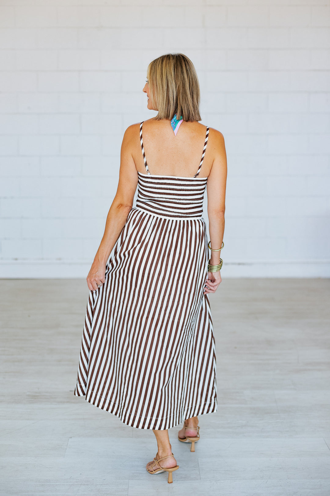 ESPRESSO STRIPED MIDI DRESS