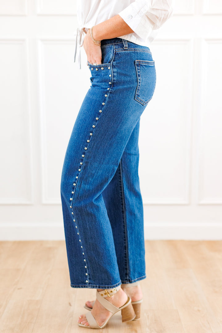 DARK DENIM STUDDED JEAN