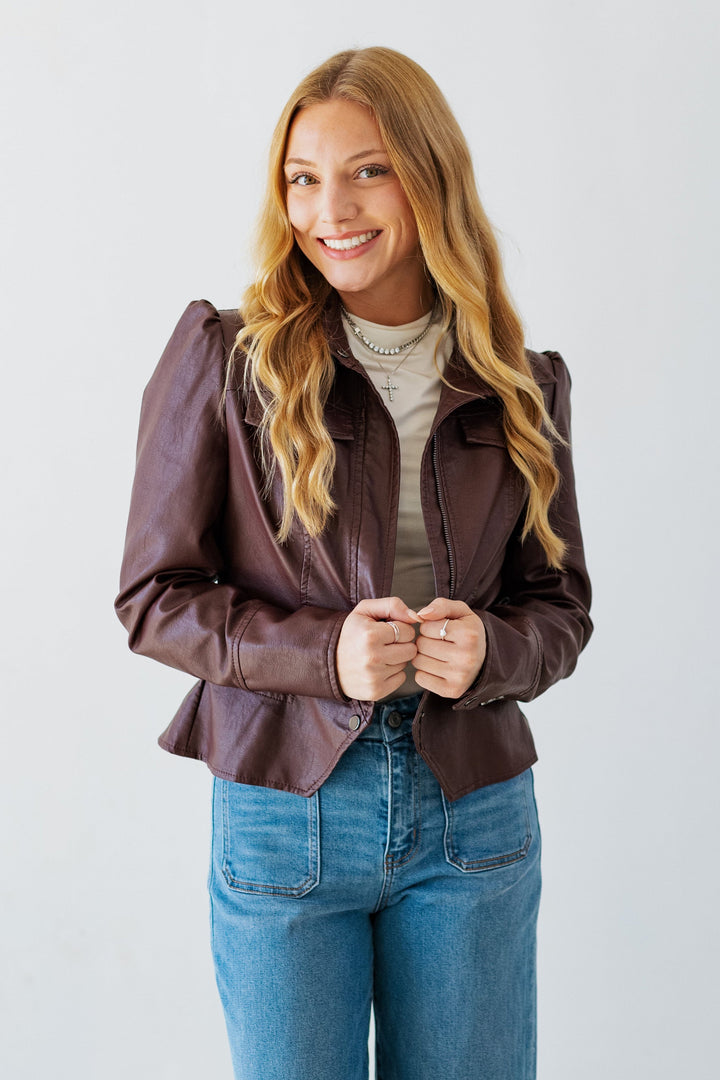 DARK WINE FAUX LEATHER JACKET