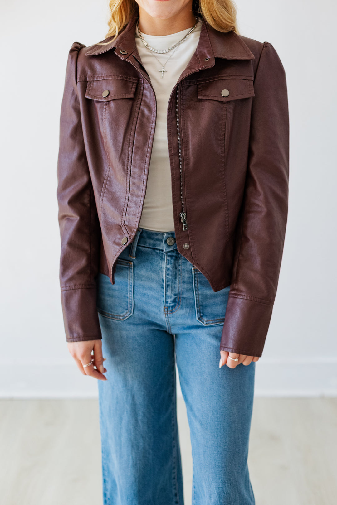 DARK WINE FAUX LEATHER JACKET