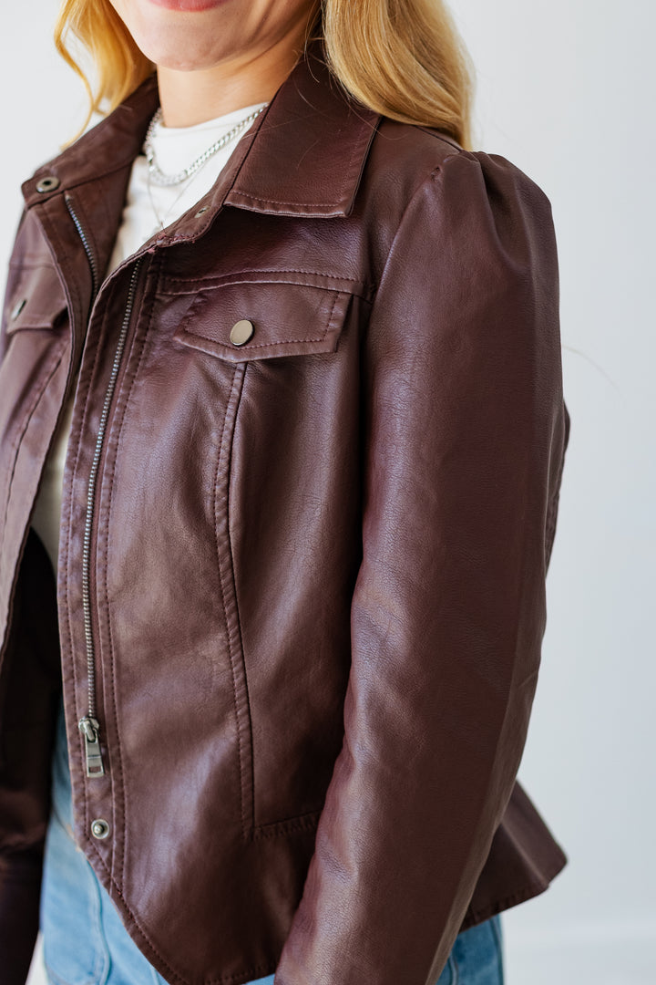DARK WINE FAUX LEATHER JACKET