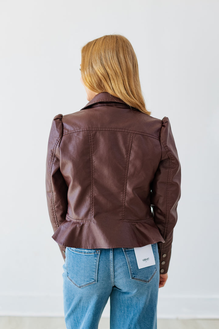 DARK WINE FAUX LEATHER JACKET