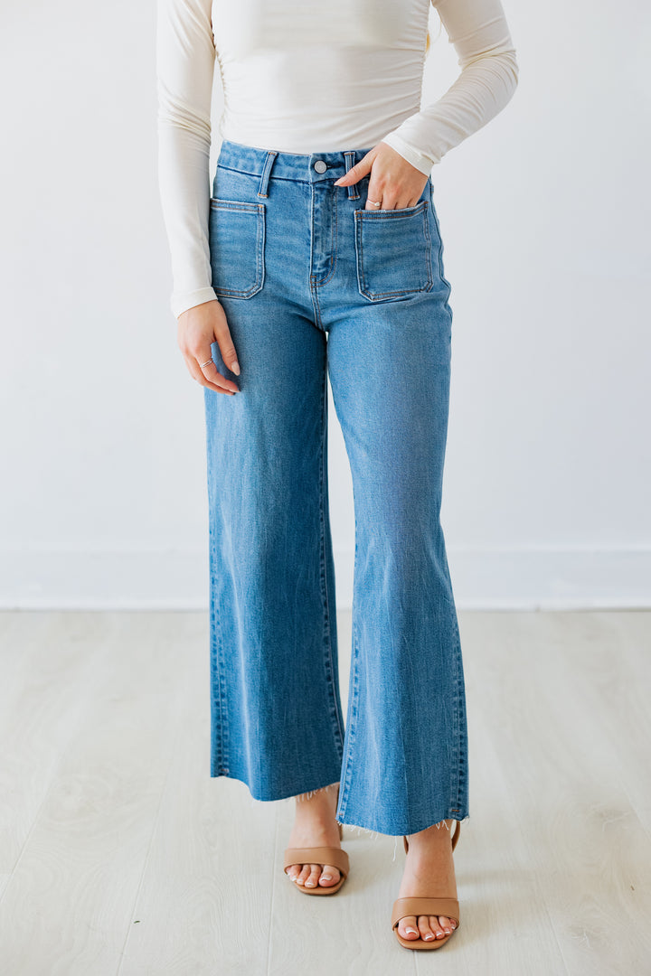 VERVET: HIGHRISE POCKET WIDE LEG JEAN