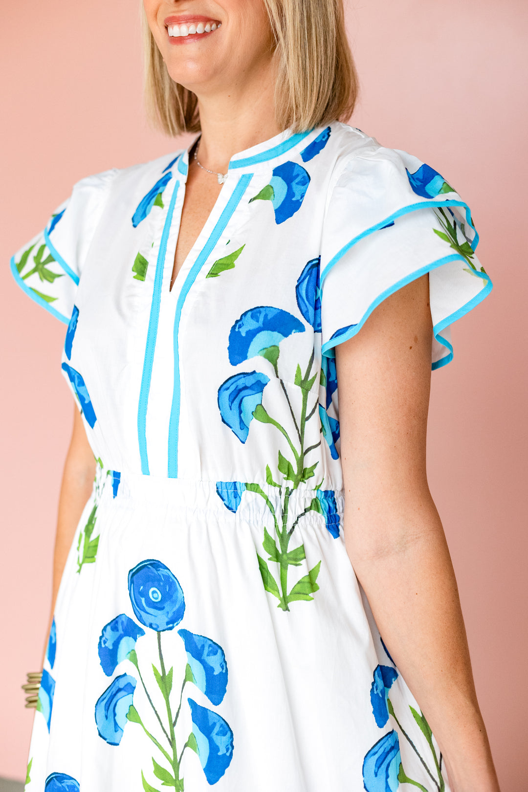 GREEN & BLUE BLOCK PRINT MIDI DRESS
