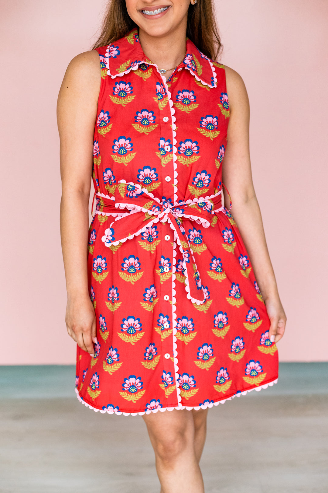 FLORAL SCALLOP TRIM DRESS