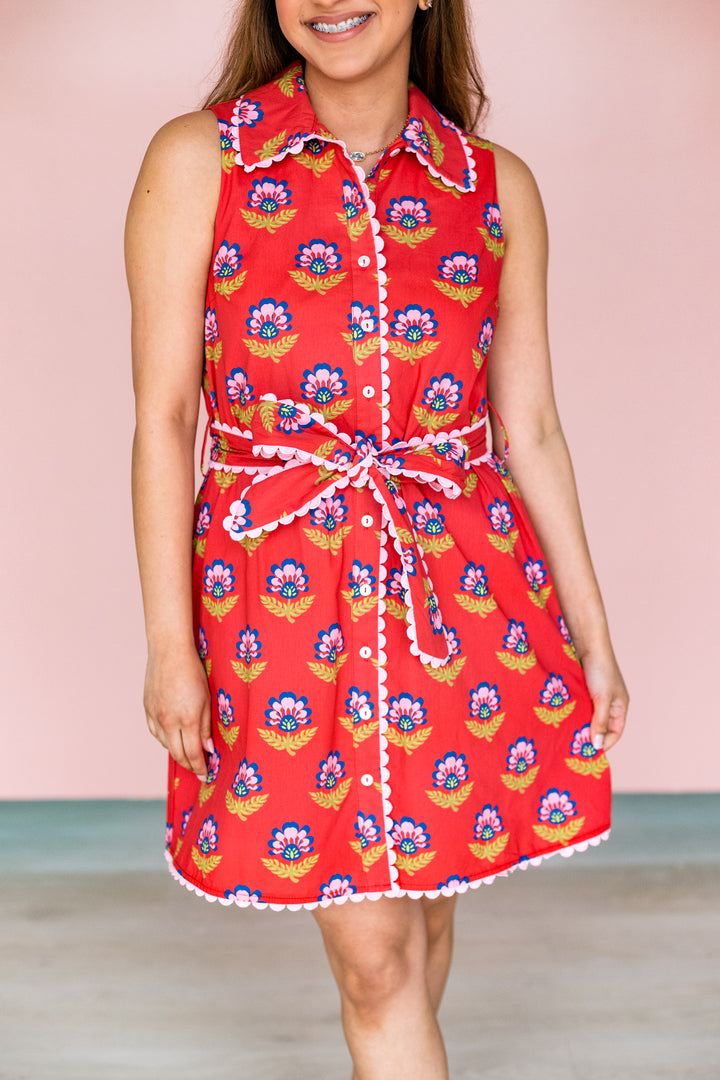 FLORAL SCALLOP TRIM DRESS