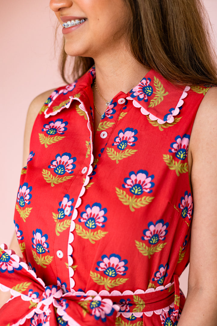 FLORAL SCALLOP TRIM DRESS