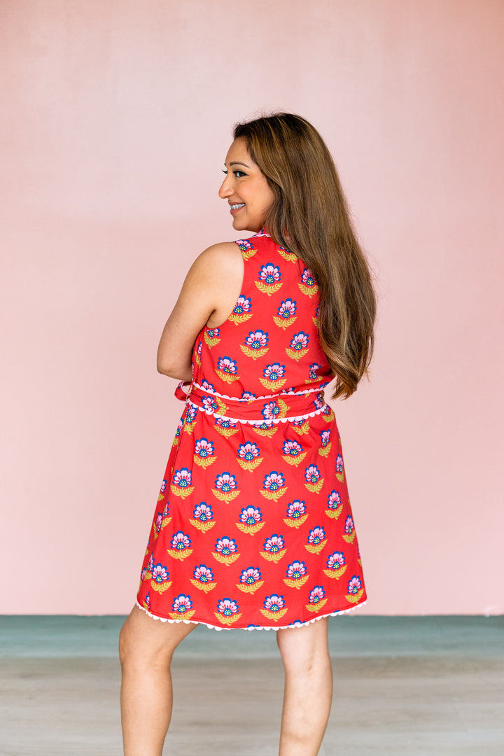 FLORAL SCALLOP TRIM DRESS