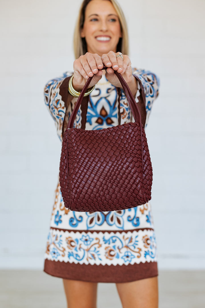 MODA LUXE: ROXY WOVEN BAG- BURGUNDY