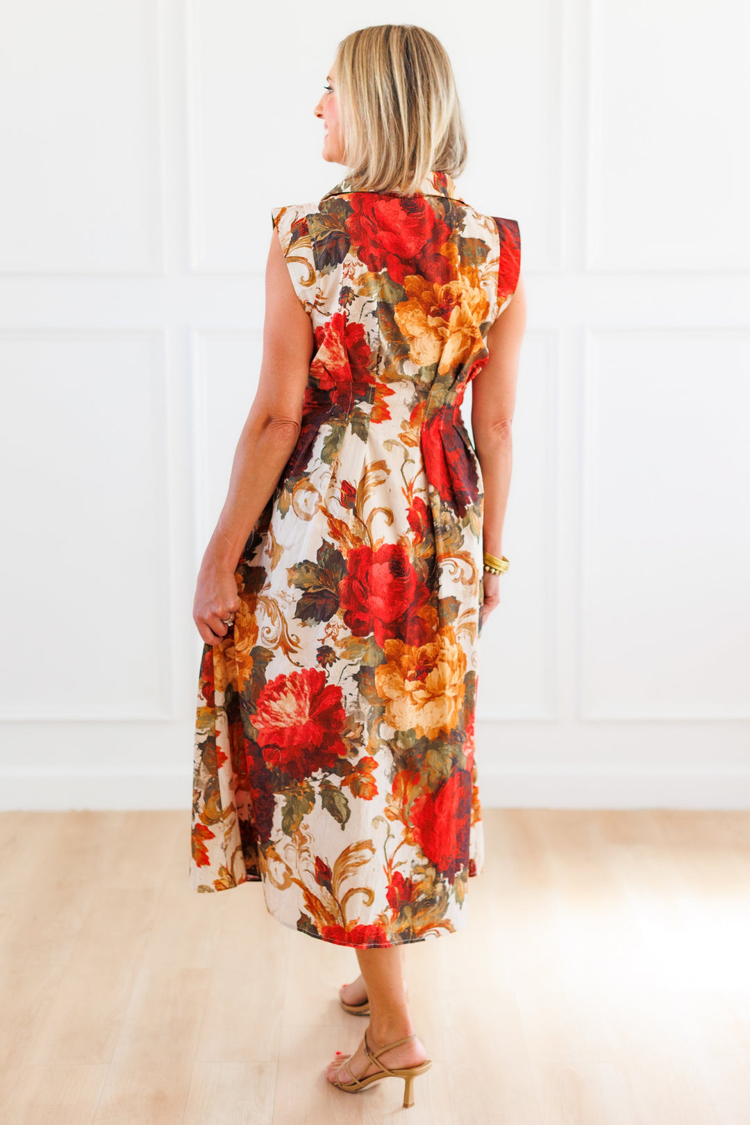 MULTI FLORAL SLEEVELESS MIDI DRESS