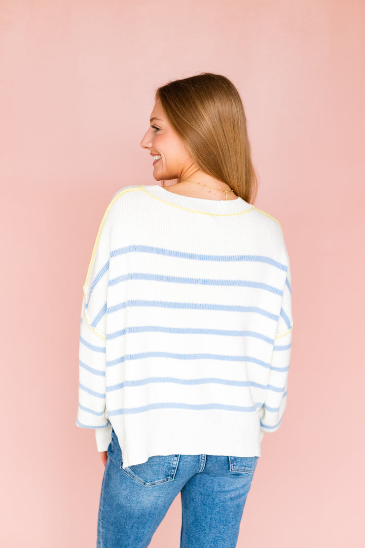 BLUE & YELLOW CREWNECK STRIPE SWEATER