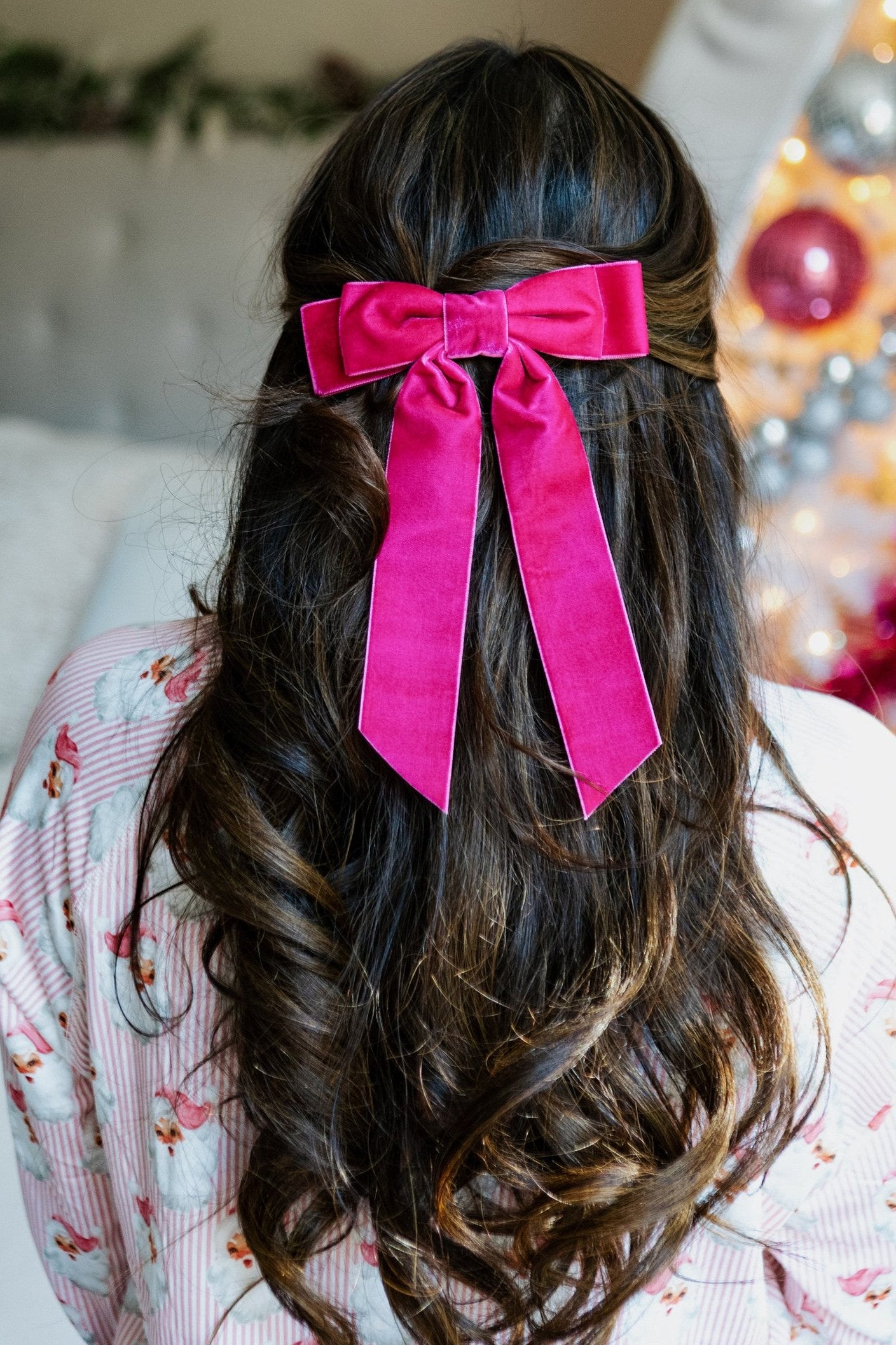 Perfectly Pink Velvet Bow Clip