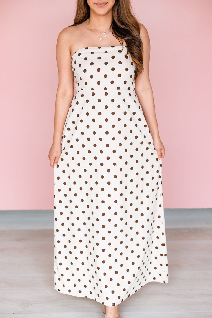 POLKA DOT STRAPLESS LINEN MAXI