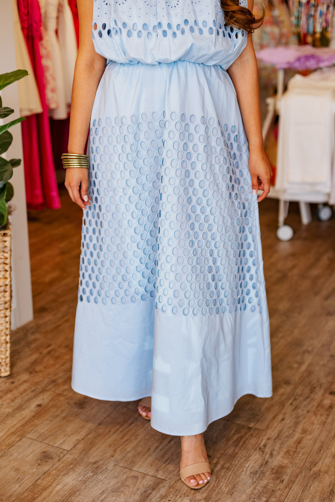 BABY BLUE EYELET MAXI SKIRT