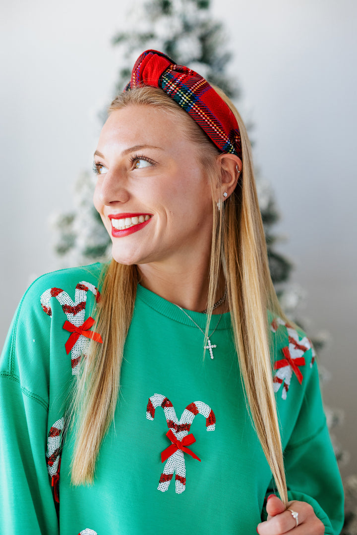 TARTAN KNOTTED HEADBAND- RED