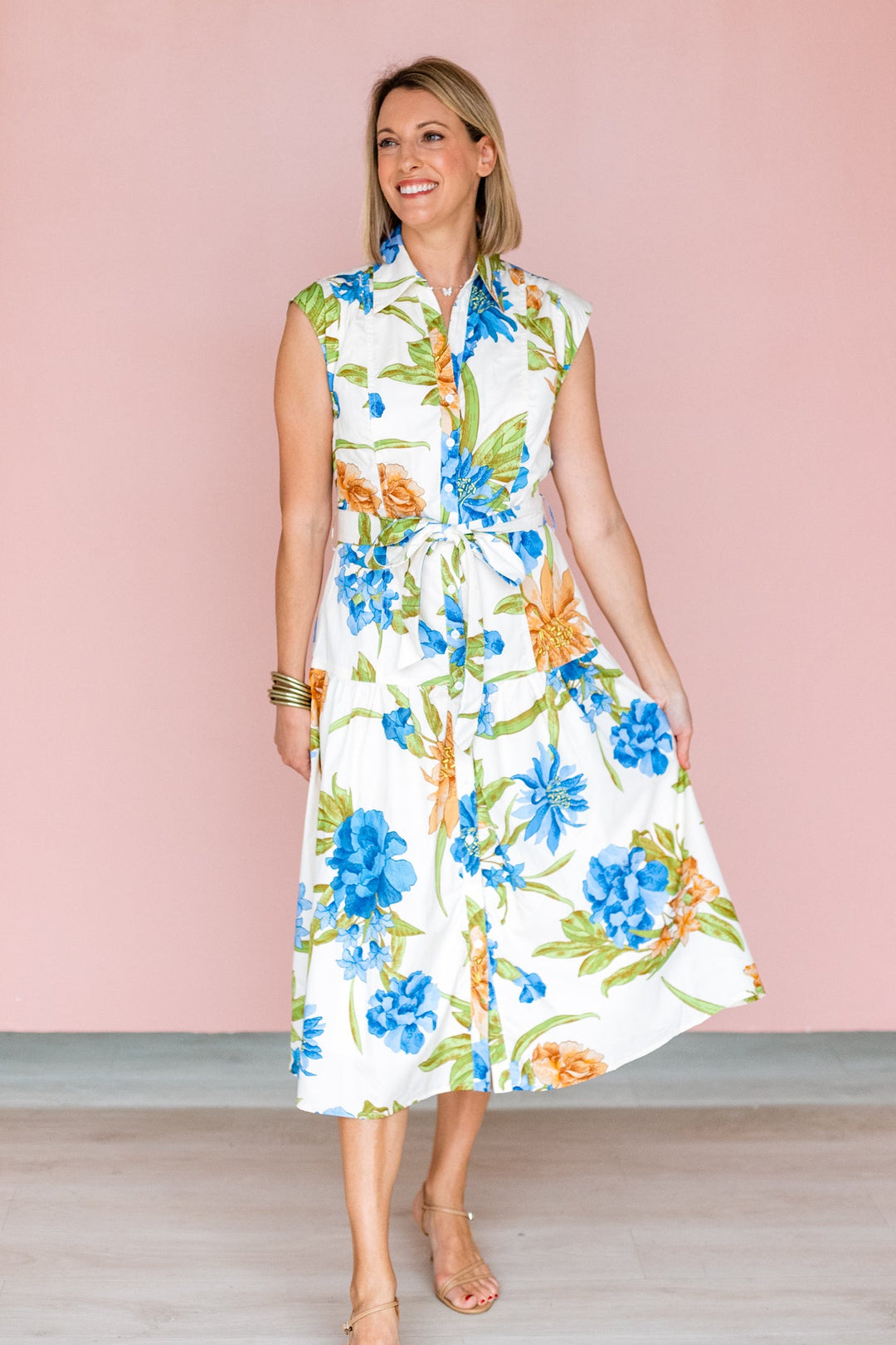 FLORAL BUTTON DOWN MIDI DRESS S FLORAL BUTTON DOWN MIDI DRESS S