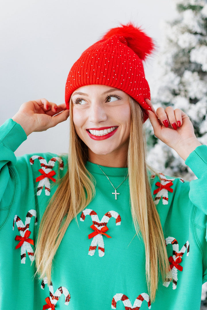 NATALIA BEDAZZLED BEANIE- RED
