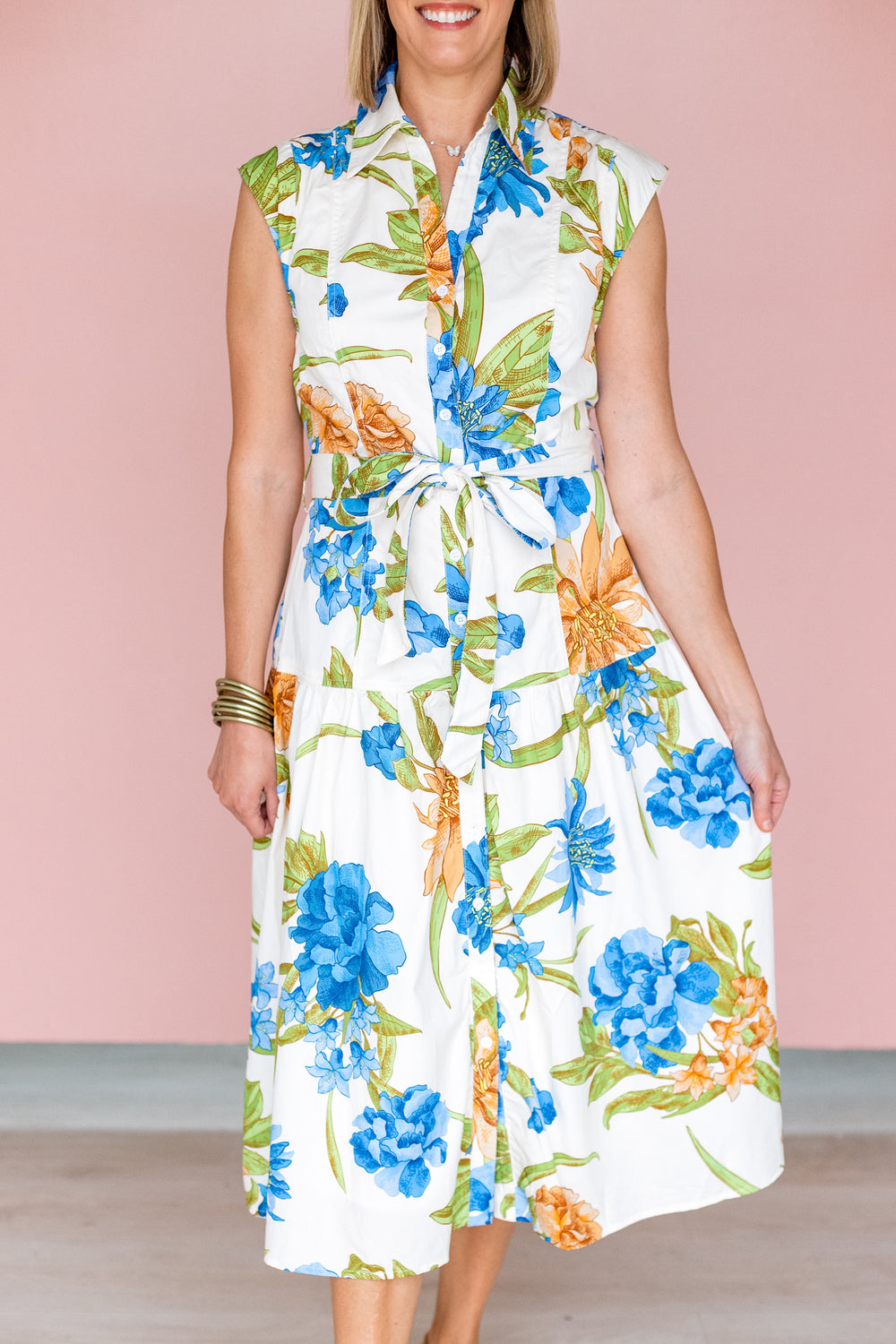 FLORAL BUTTON DOWN MIDI DRESS S FLORAL BUTTON DOWN MIDI DRESS S