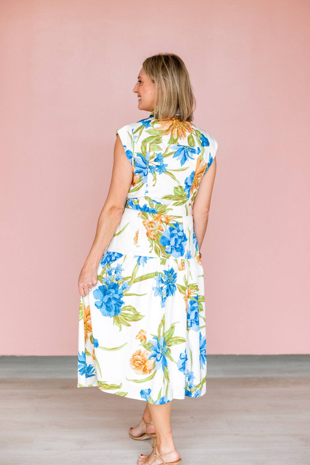 FLORAL BUTTON DOWN MIDI DRESS