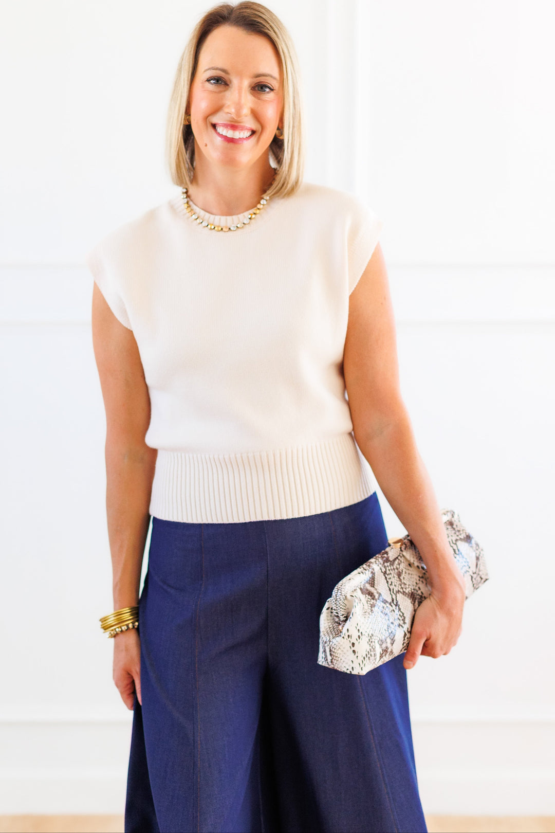 CREAM CAP SLEEVE KNIT TOP