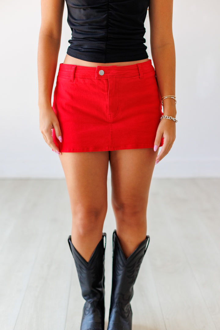 RED DENIM SKORT