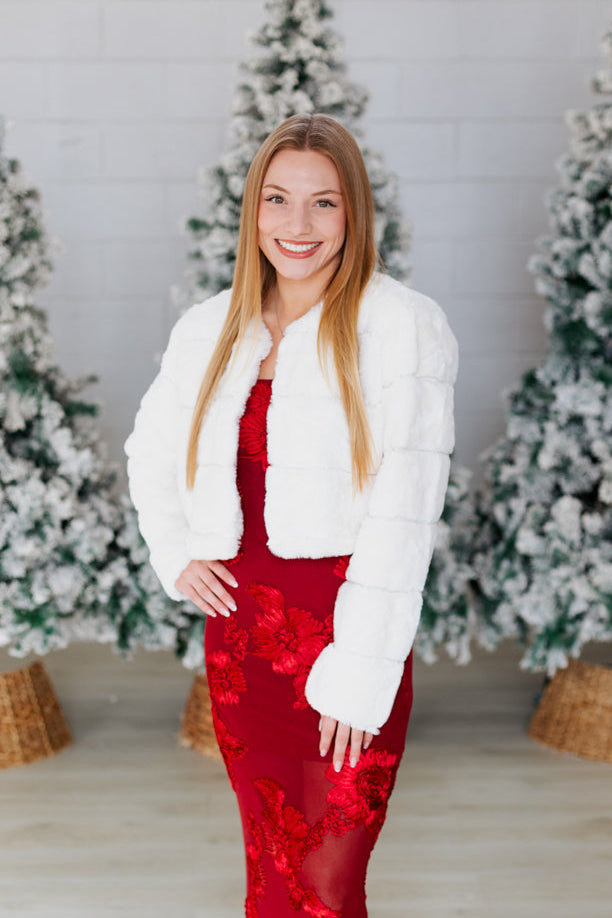 CROPPED FAUX FUR JACKET- CREAM
