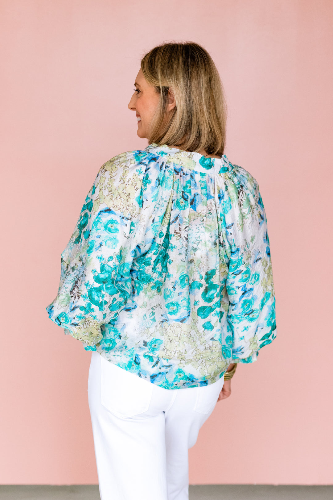 WATERCOLOR PRINT BLOUSE-GREEN