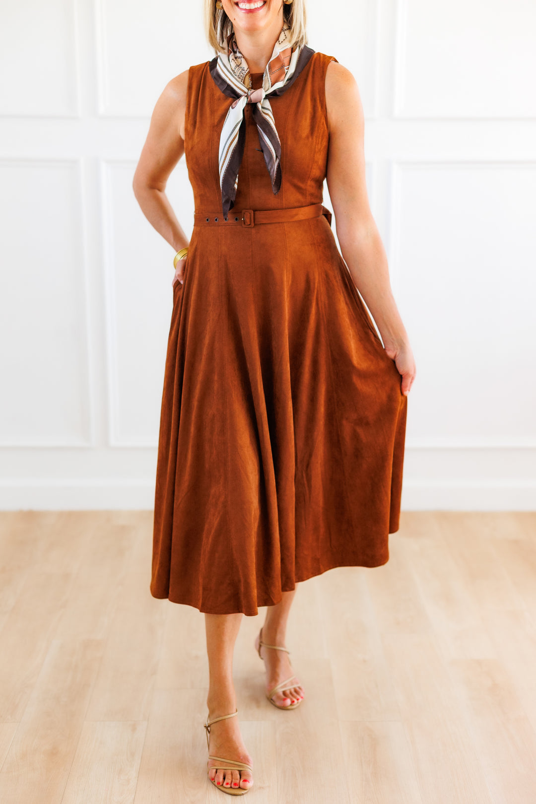 TOBACCO SUEDE MIDI DRESS