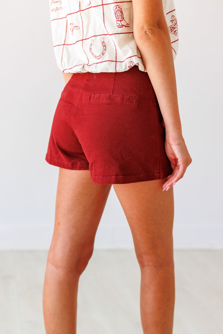 BURGUNDY DENIM SKORT