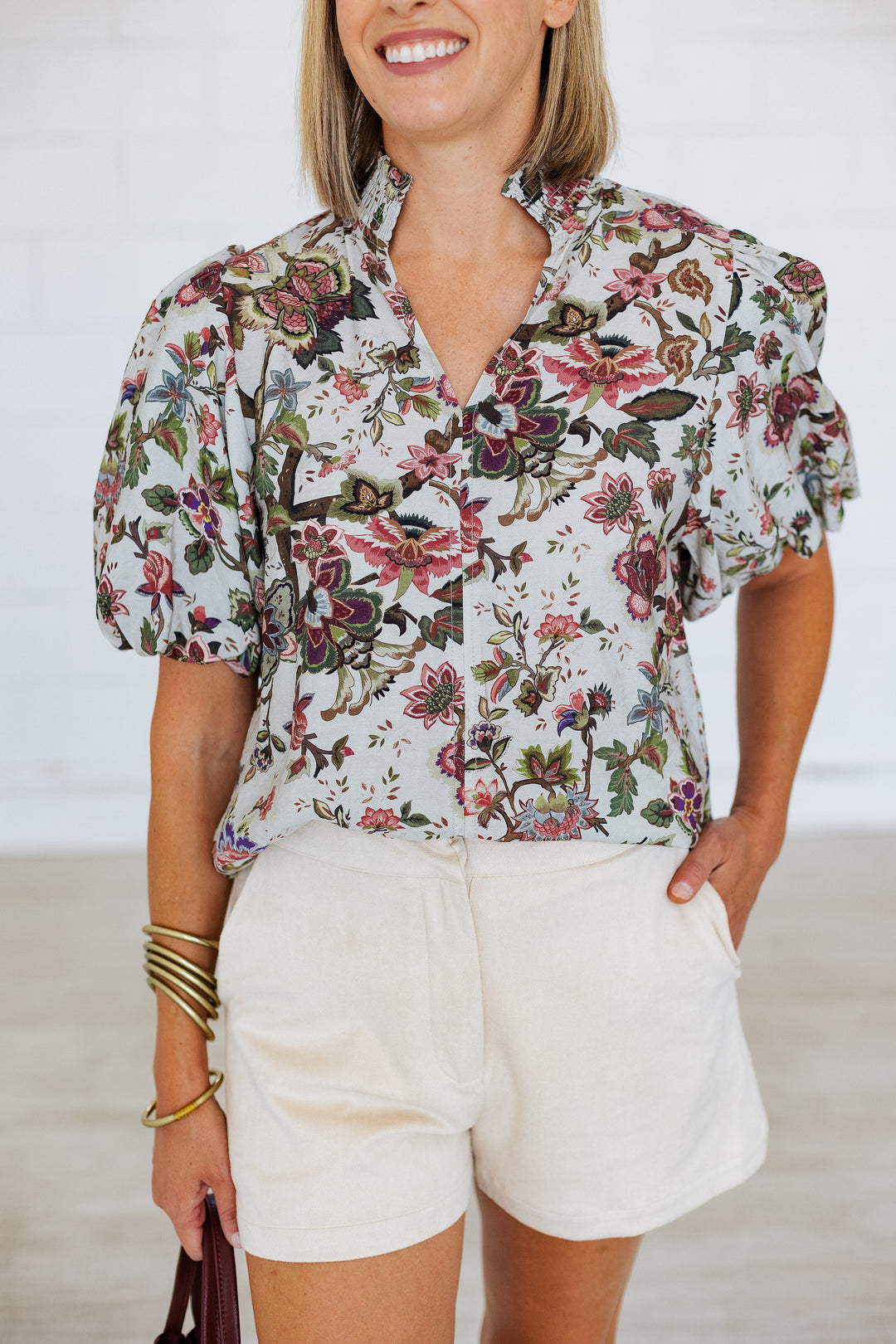 SAGE FLORALS PUFF SLEEVE TOP