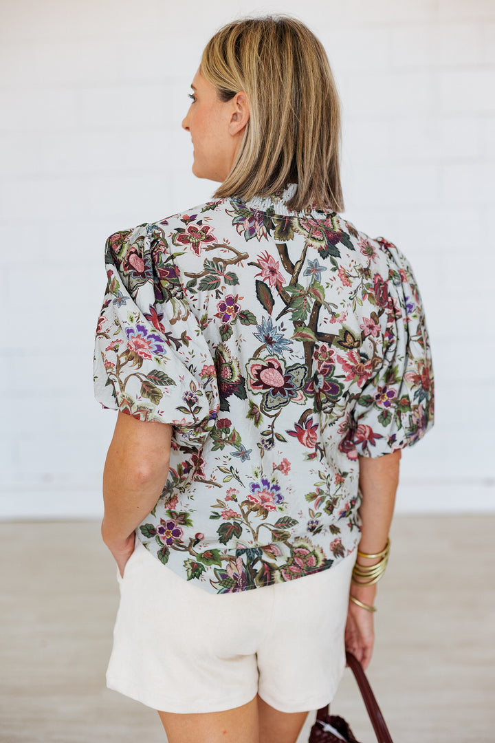 SAGE FLORALS PUFF SLEEVE TOP