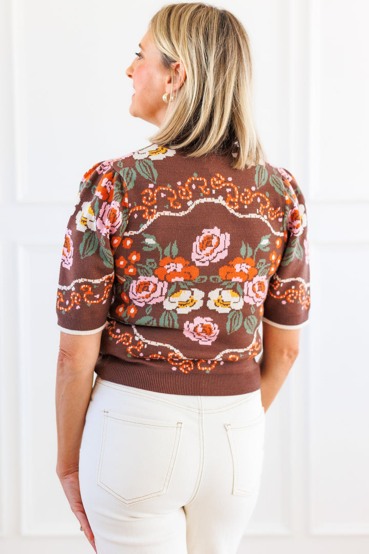 BROWN FLORAL KNIT TOP