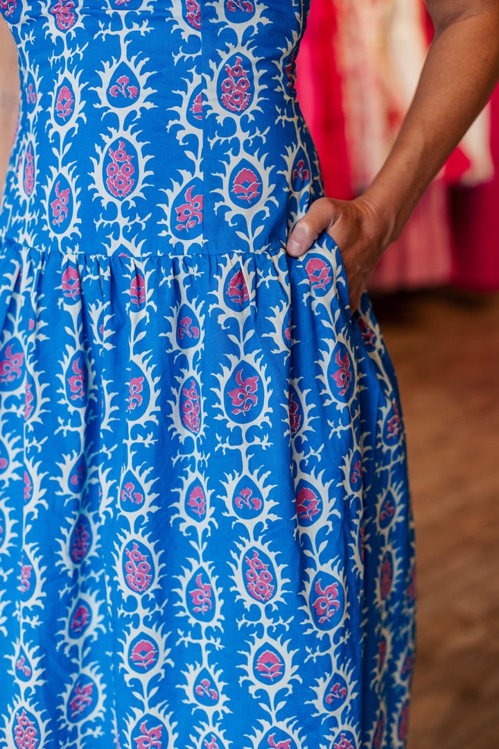 BLUE RUSH ABSTRACT MAXI DRESS