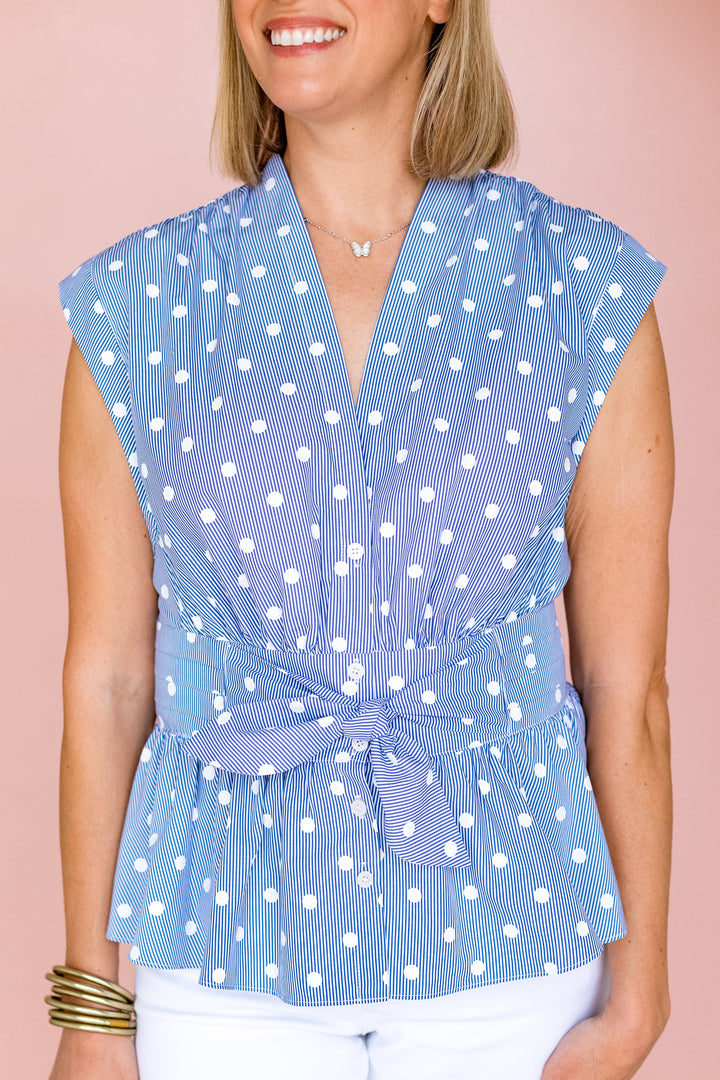POLKA DOT STRIPE BOW FRONT BLOUSE