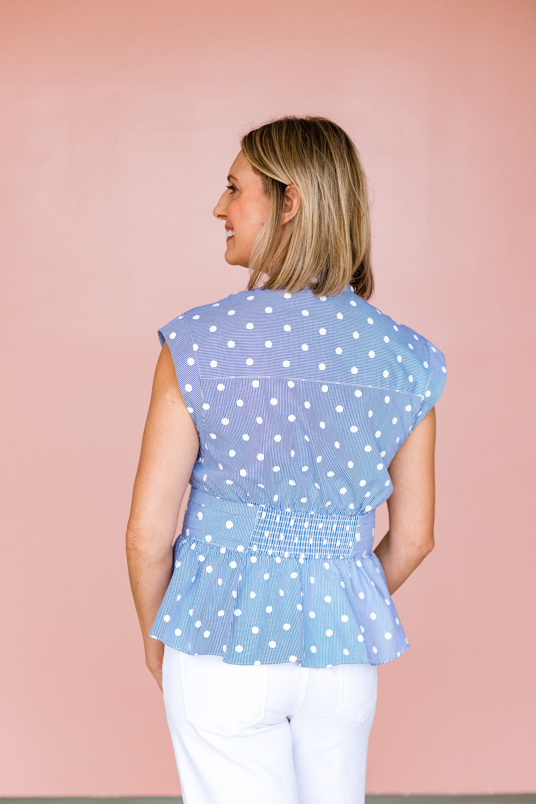 POLKA DOT STRIPE BOW FRONT BLOUSE