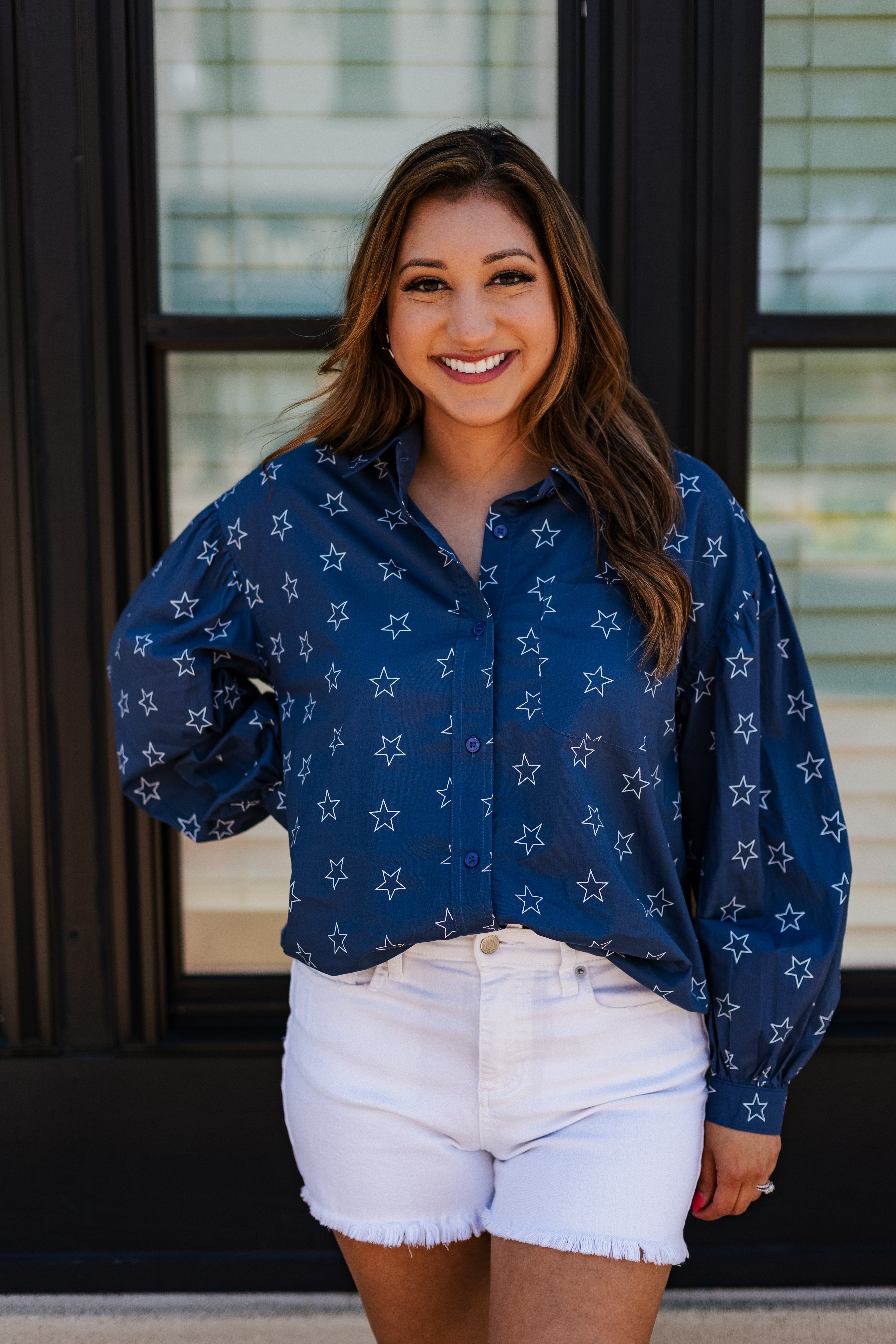 star print button down