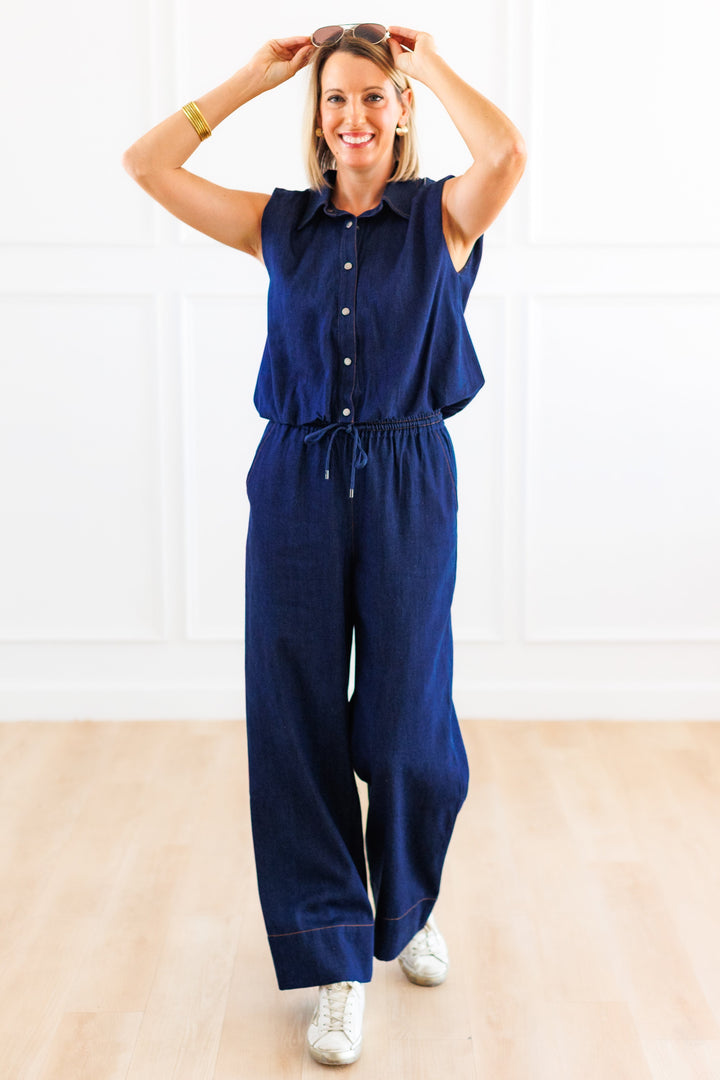 DRAWSTRING DARK DENIM PANTS