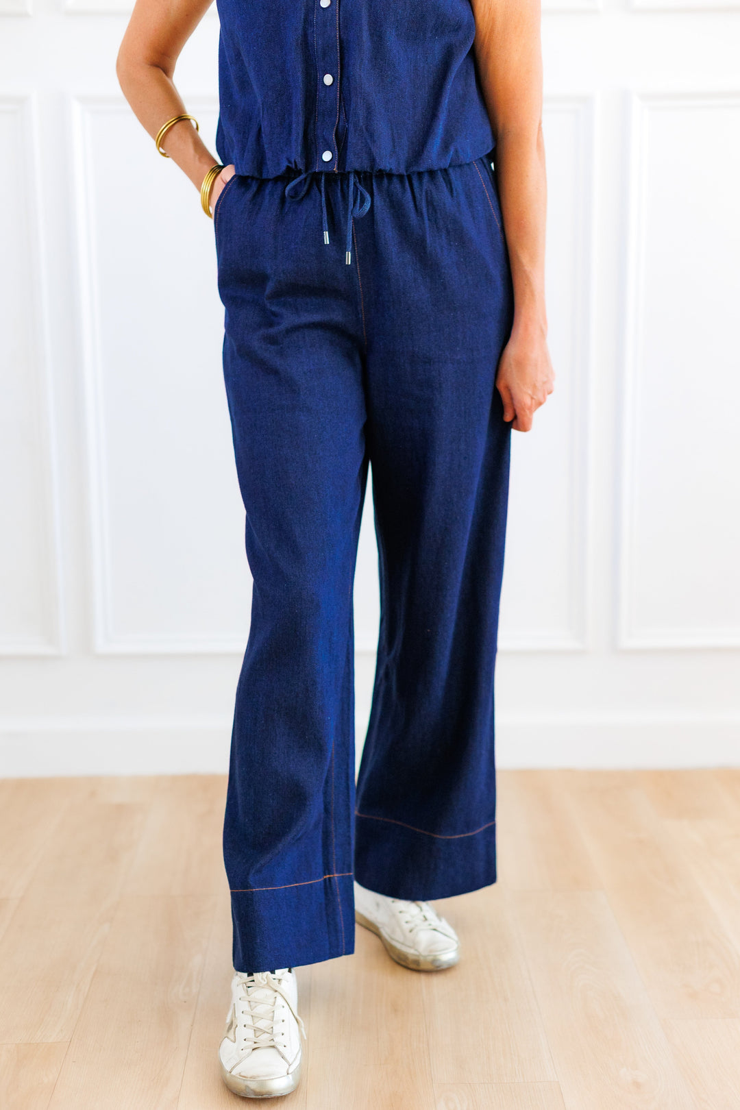DRAWSTRING DARK DENIM PANTS